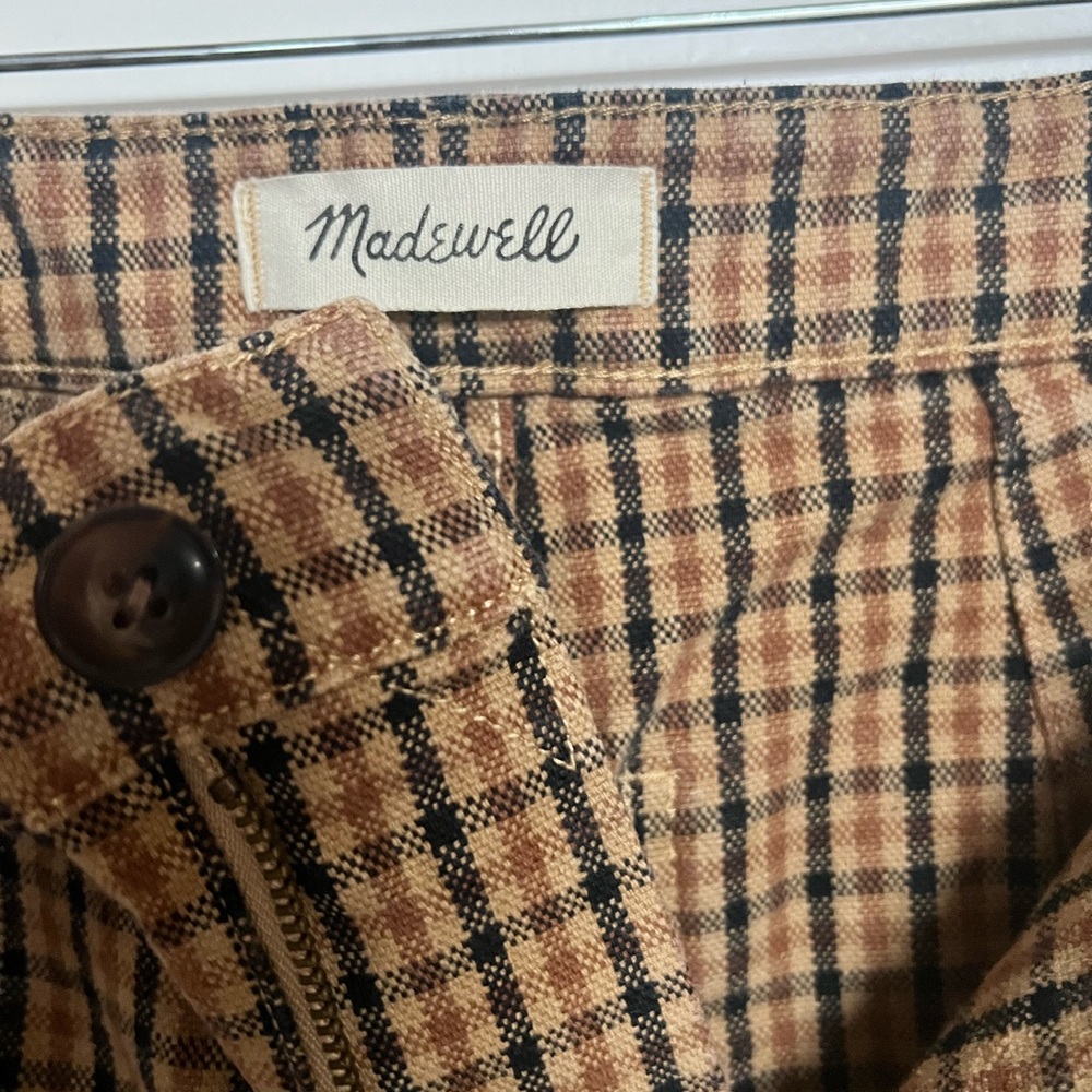Madewell Brown Tan Slim Emmett Pants Wide Leg Crop Plaid Size 23 - Picture 6 of 10